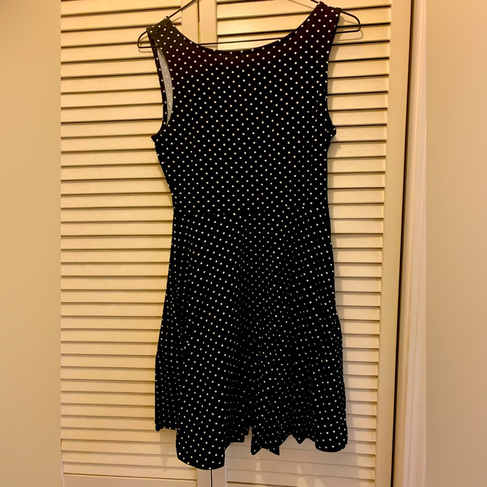 Forever 21 black and white dots skater fit and flare backless bow medium